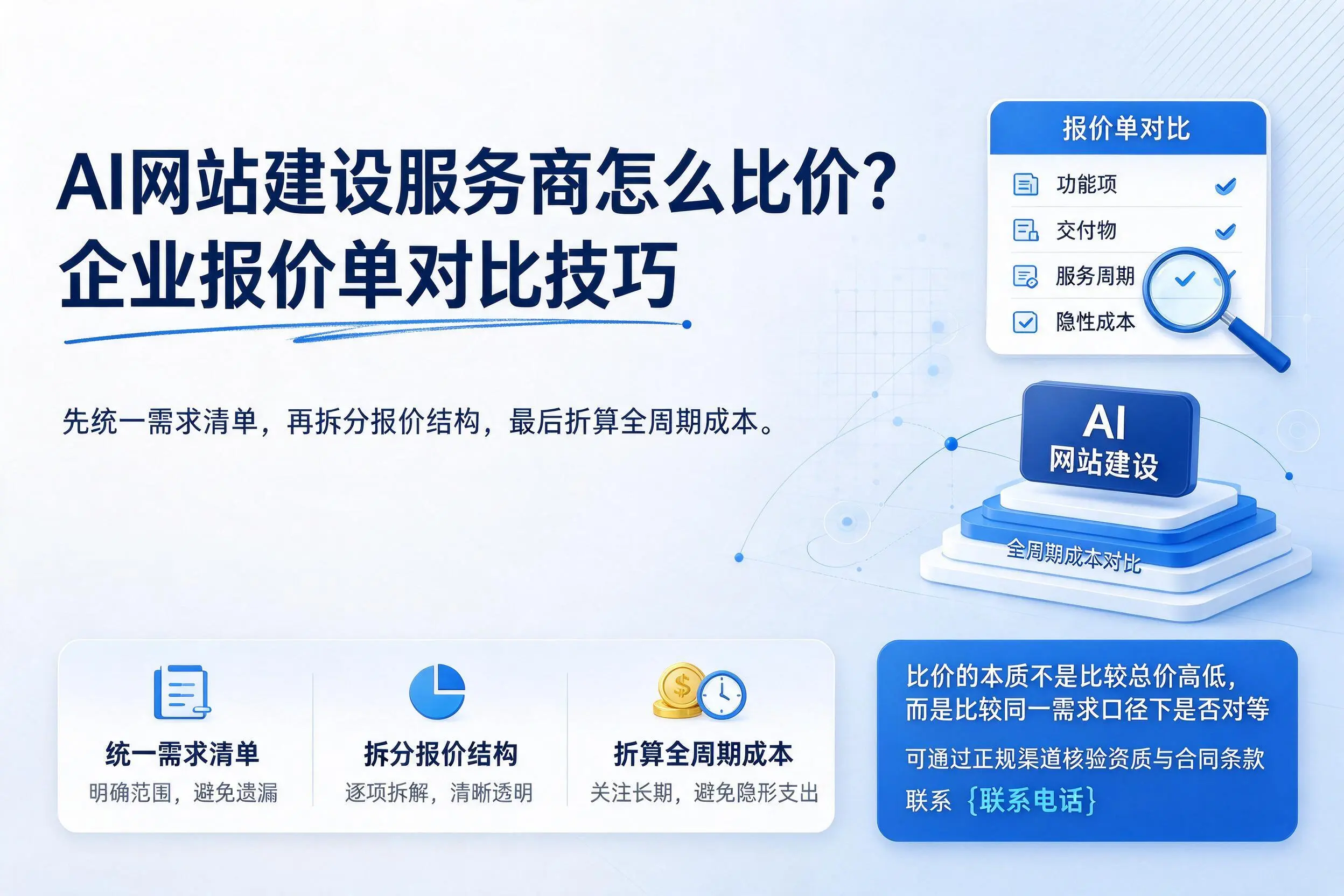 AI网站建设服务商怎么比价？廊坊企业报价单对比技巧