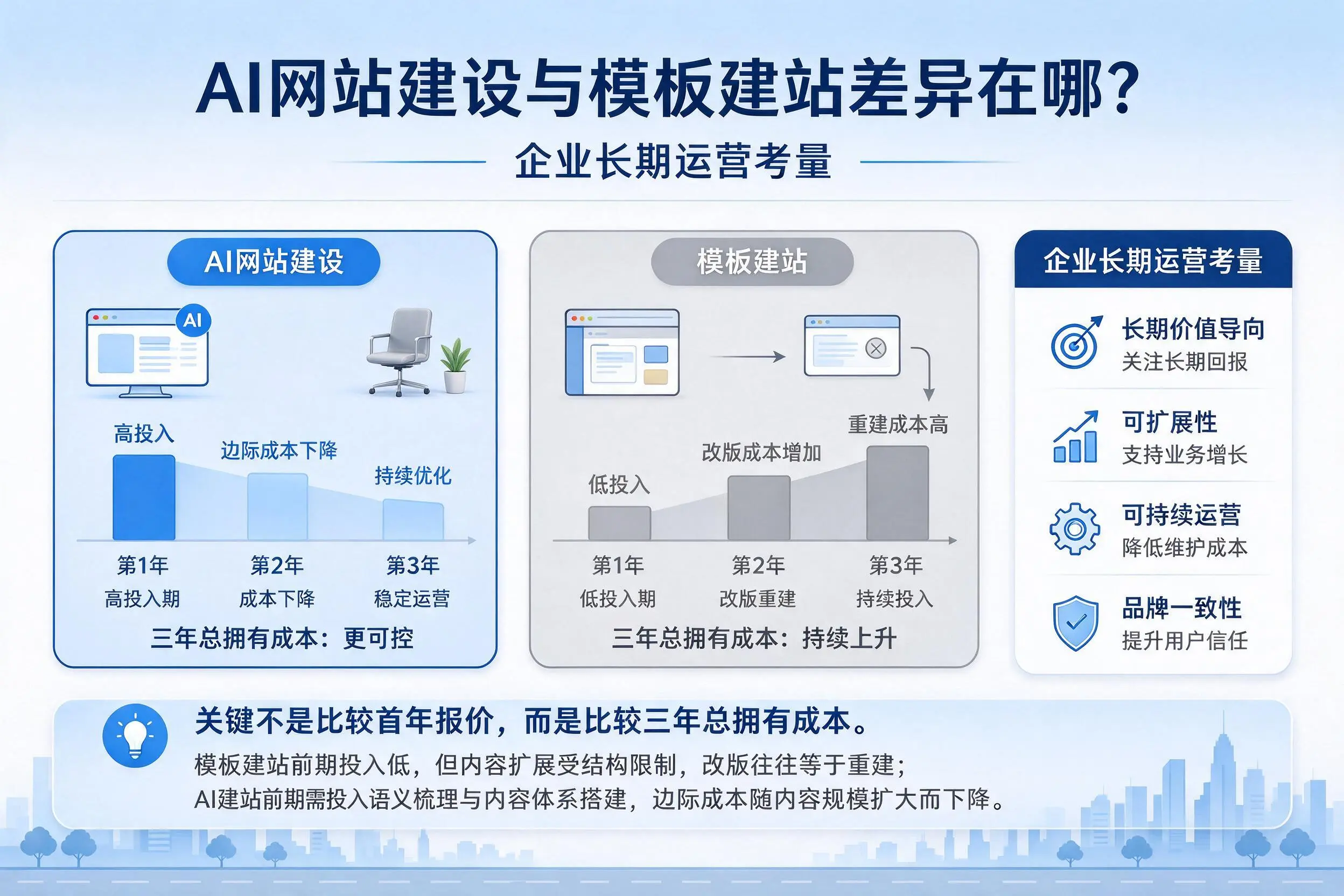 AI网站建设与模板建站差异在哪？廊坊企业长期运营考量