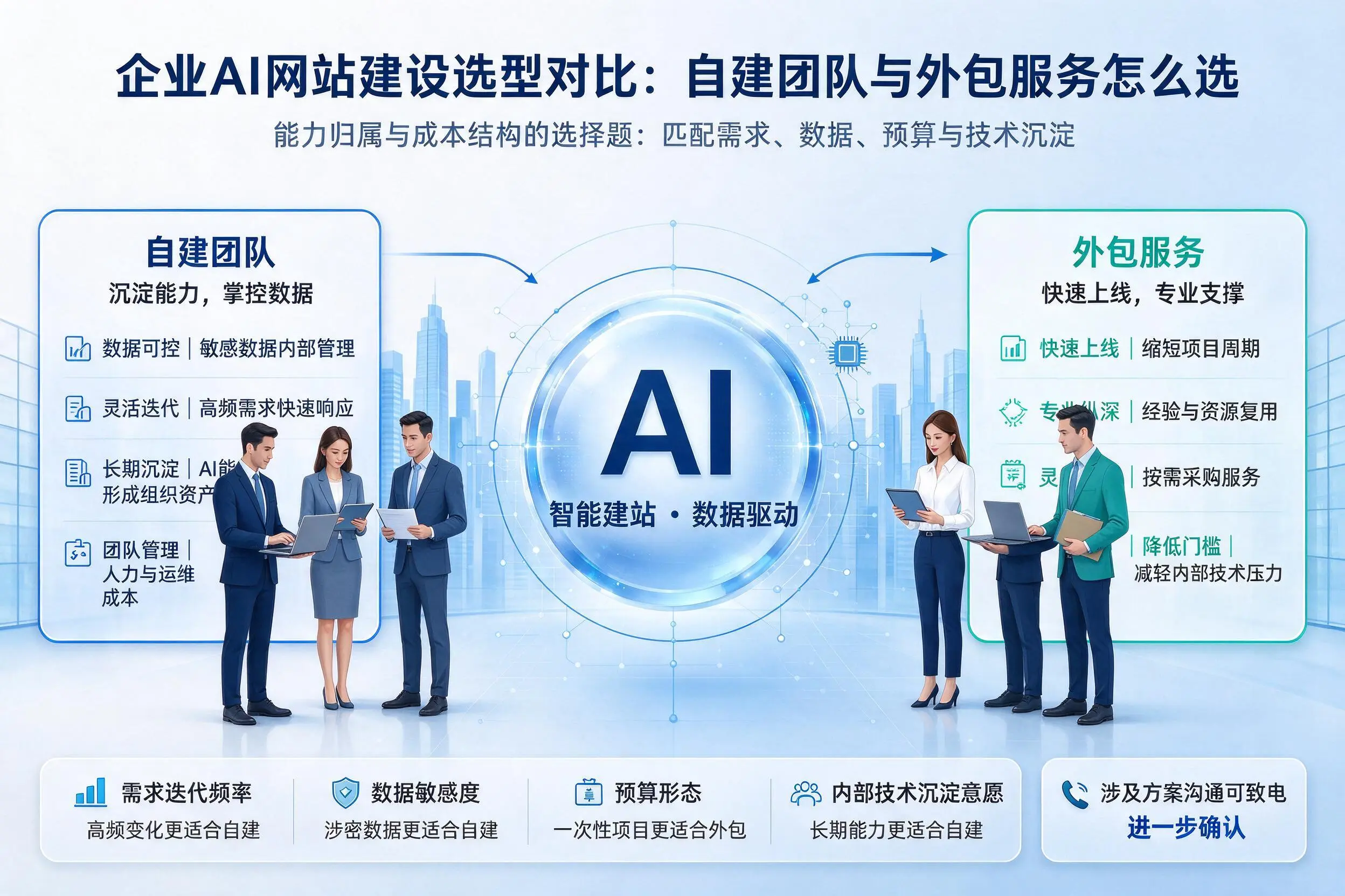 廊坊企业AI网站建设选型对比：自建团队与外包服务怎么选